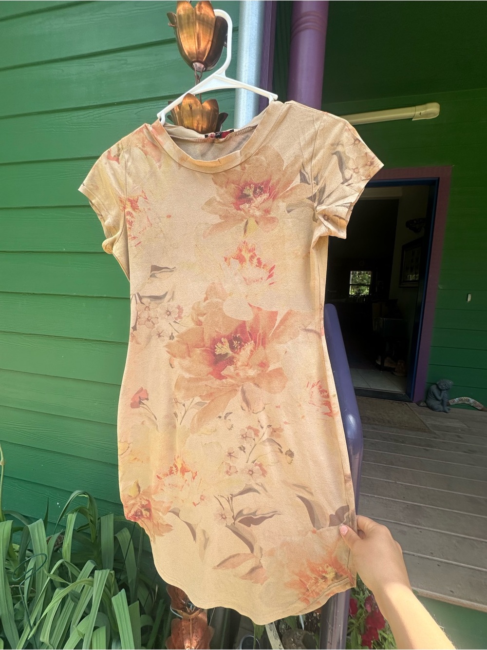 Floral Short Sleeve Beige Dress